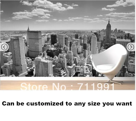 

Free shipping Black and White New York Panorama Mural wallpaper