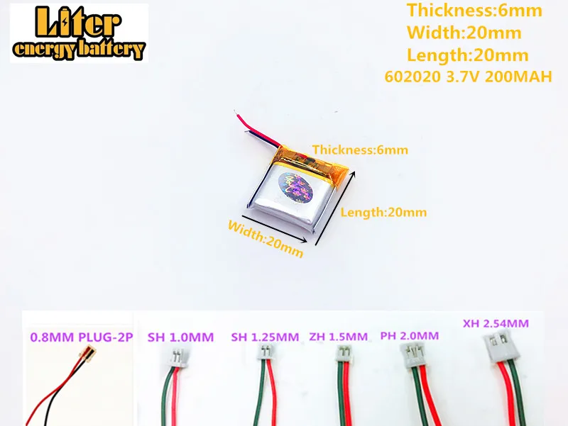 Литровая батарея 3 7 V 200mAh 602020 вилка литиевая полимерная аккумуляторная для MP3 MP4 MP5