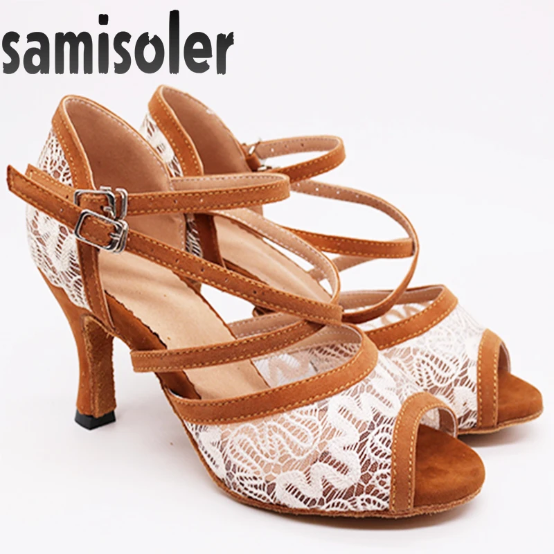 Samisoler/женские туфли для латиноамериканских танцев с коричневыми стразами