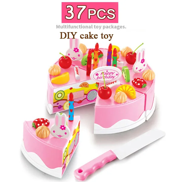 pink 37pcs 37 шт. или 75 шт. кухонные игрушки ролевые игры фруктовый торт на день рождения diy крем чайный набор еда игрушка розовый девочки дети кастрюля набор - Цвет: pink 37pcs