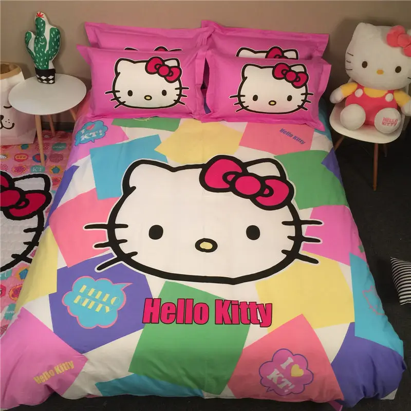 Мультфильм hello kitty Постельное белье Твин/queen 3 шт./4 шт. Постельное белье с pilloccase+ простыней+ пододеяльник для детской комнаты кровать