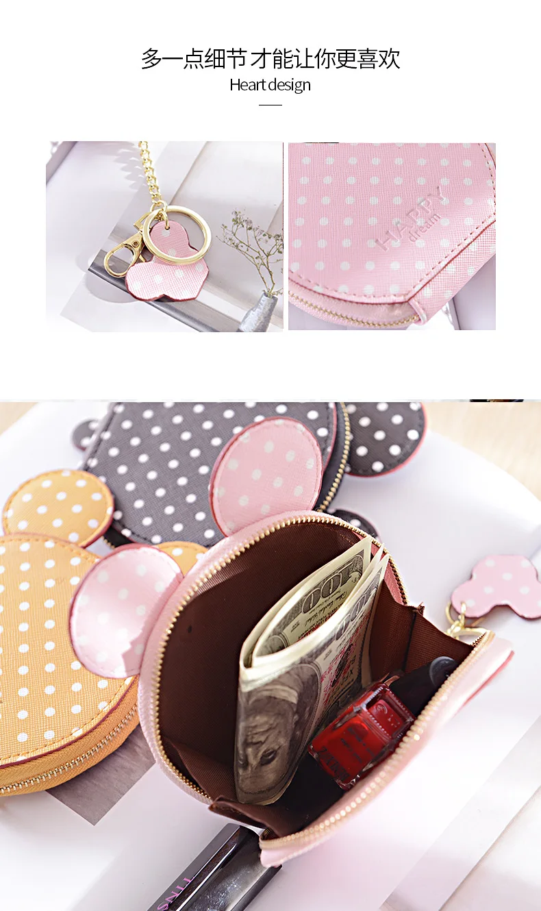 

2019 Pu Leather Cute Mickey Big Ears Coin Purses Women's Kawaii Zipper Change Purse Wallet Girls Cartoon Key Small Pouch Bags