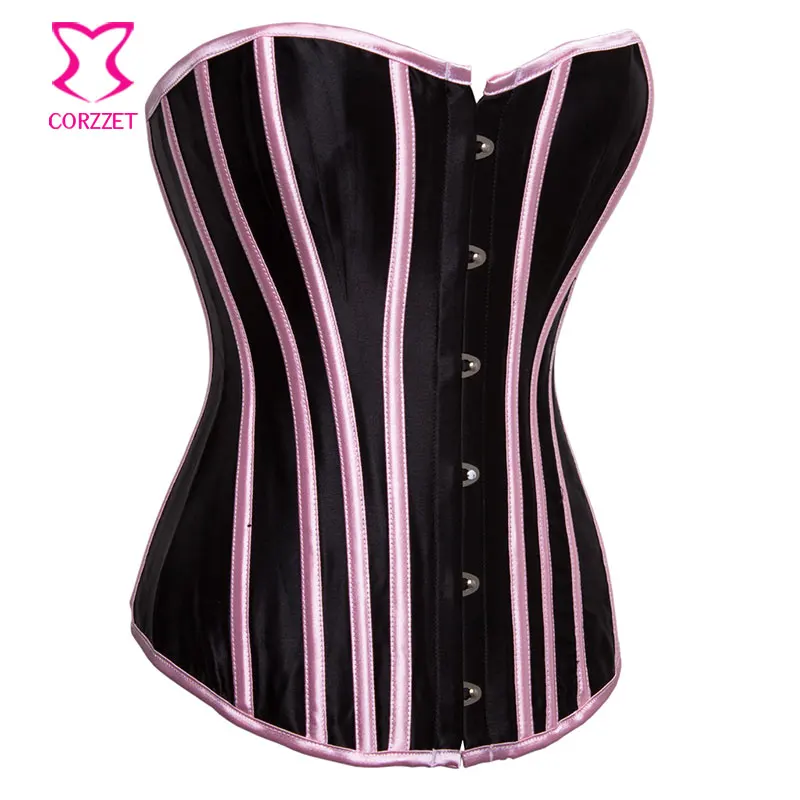 Женский классический черный атласный корсет с розовым ободком|corset blue|corset whitesatin