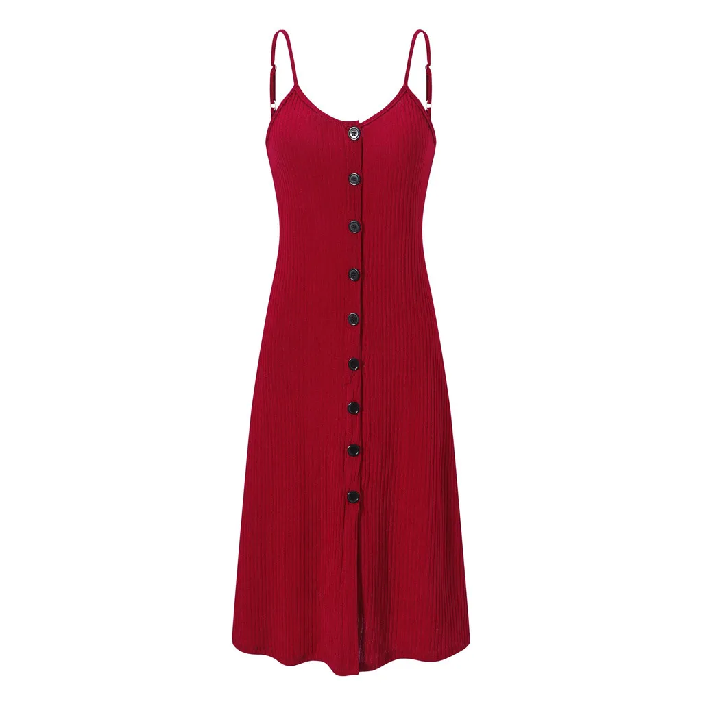 Винтажные летние платья повседневные женские без рукавов на пуговицах до колена