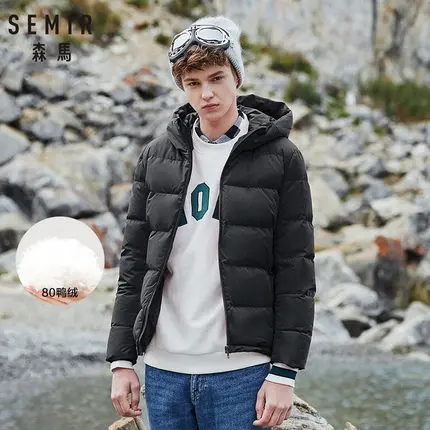 SEMIR, зимняя мужская куртка, новинка, пара, плотные пальто, 90% утиный пух, ультра-светильник, тонкий, с капюшоном, с хлопковой подкладкой, однотонная верхняя одежда для мужчин - Цвет: black