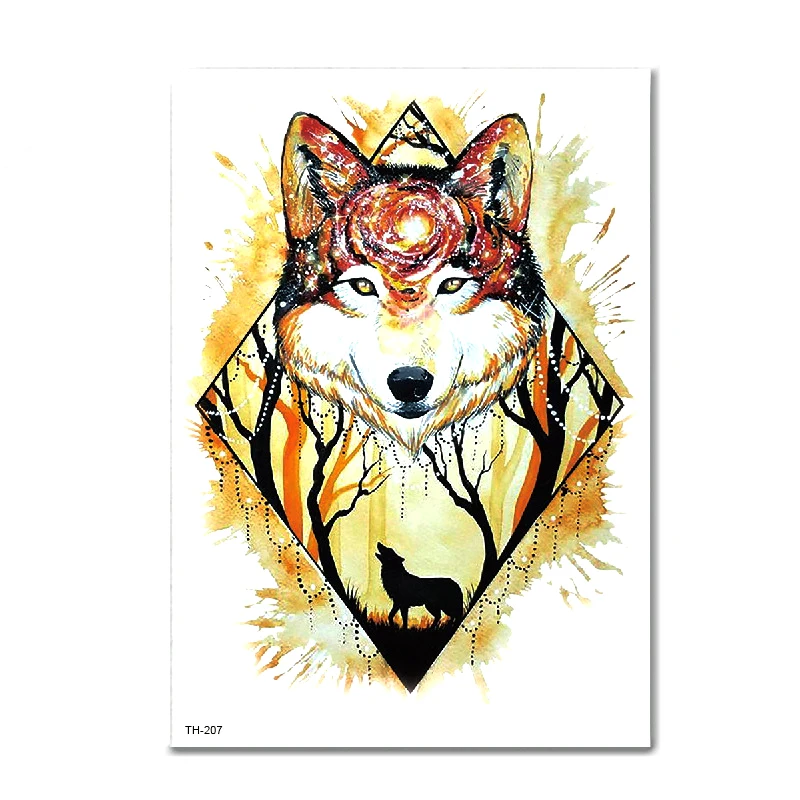 Творческий Волк временные водостойкие наклейки для татуировки женщин