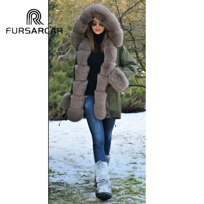 FURSARCAR длинное пальто из натурального меха 75 см Женская зимняя новая парка в новом