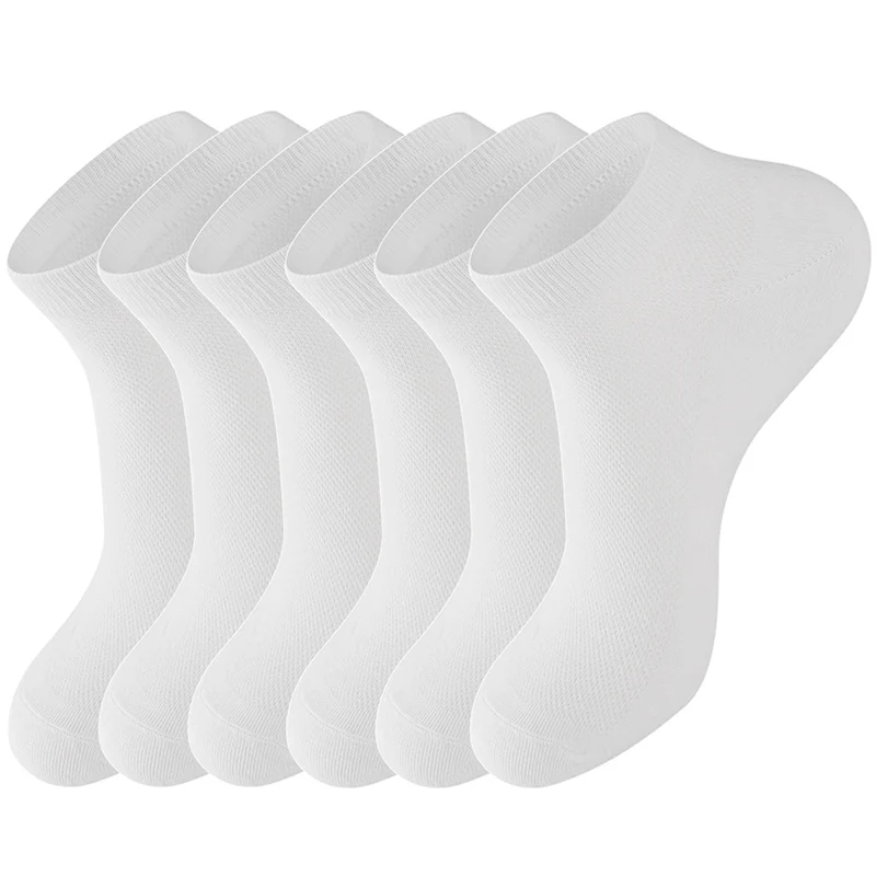 6 Pair White LifeWheel Мужские Женские сетчатые дышащие хлопковые повседневные спортивные летние тонкие Лодыжка Низкий вырез короткие носки 6 пар - Цвет: 6 Pair White