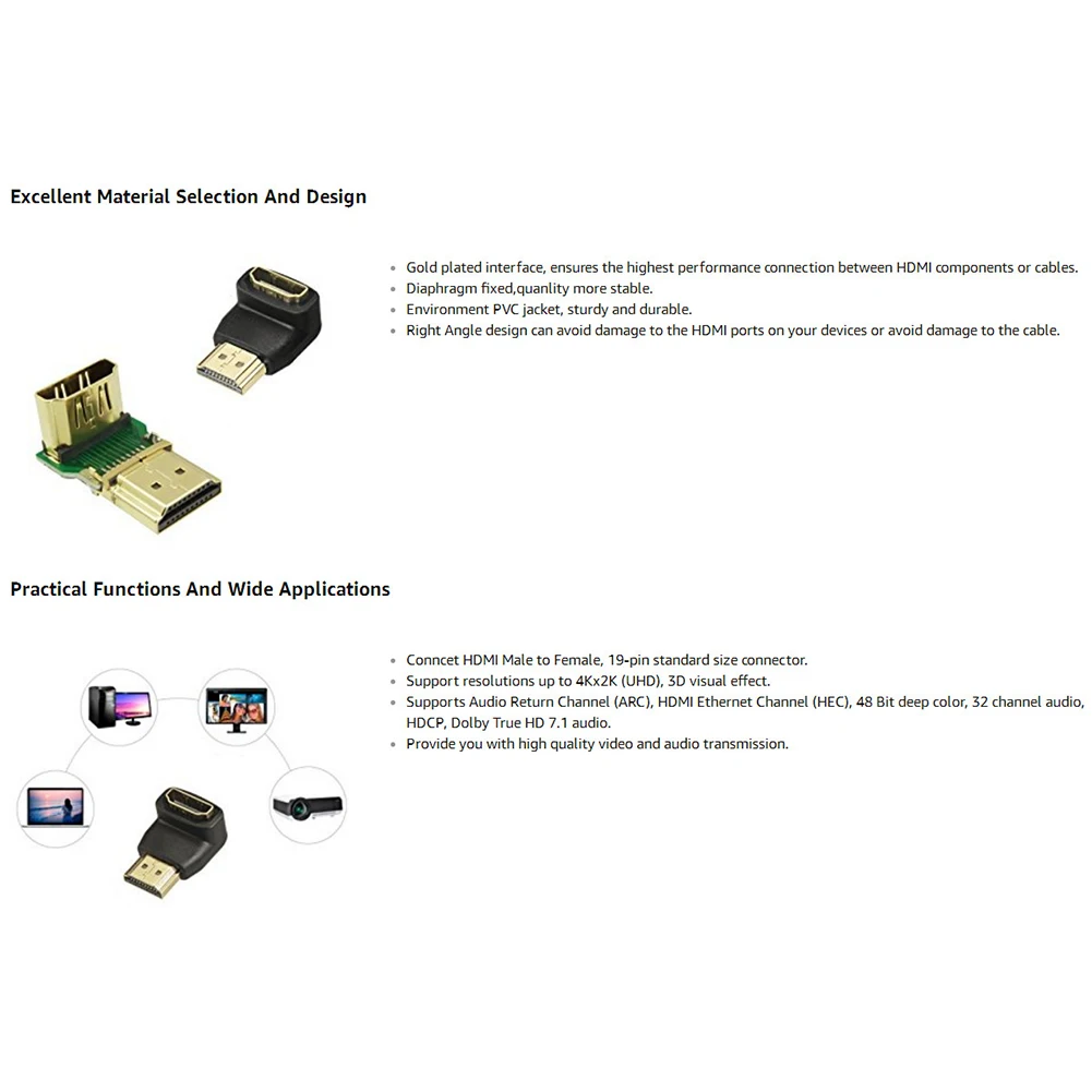 90/270 градусов HDMI адаптер мужчин и женщин l-тип поддержка s 3D Ethernet Поддержка аудио обратный канал для 1080p tv HD tv 99 XR649