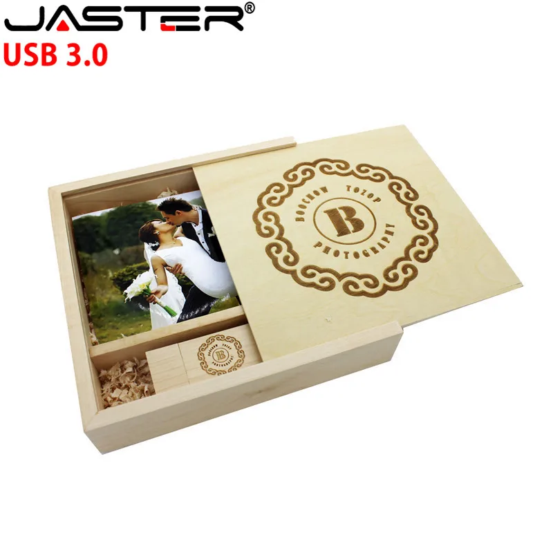 USB 3 0 бесплатный логотип деревянный фотоальбом usb + Подарочная коробка флеш