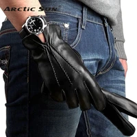 genuine leather gloves male autumn winter men sheepskin driving gloves thermal plushed lined five fingers m014wc