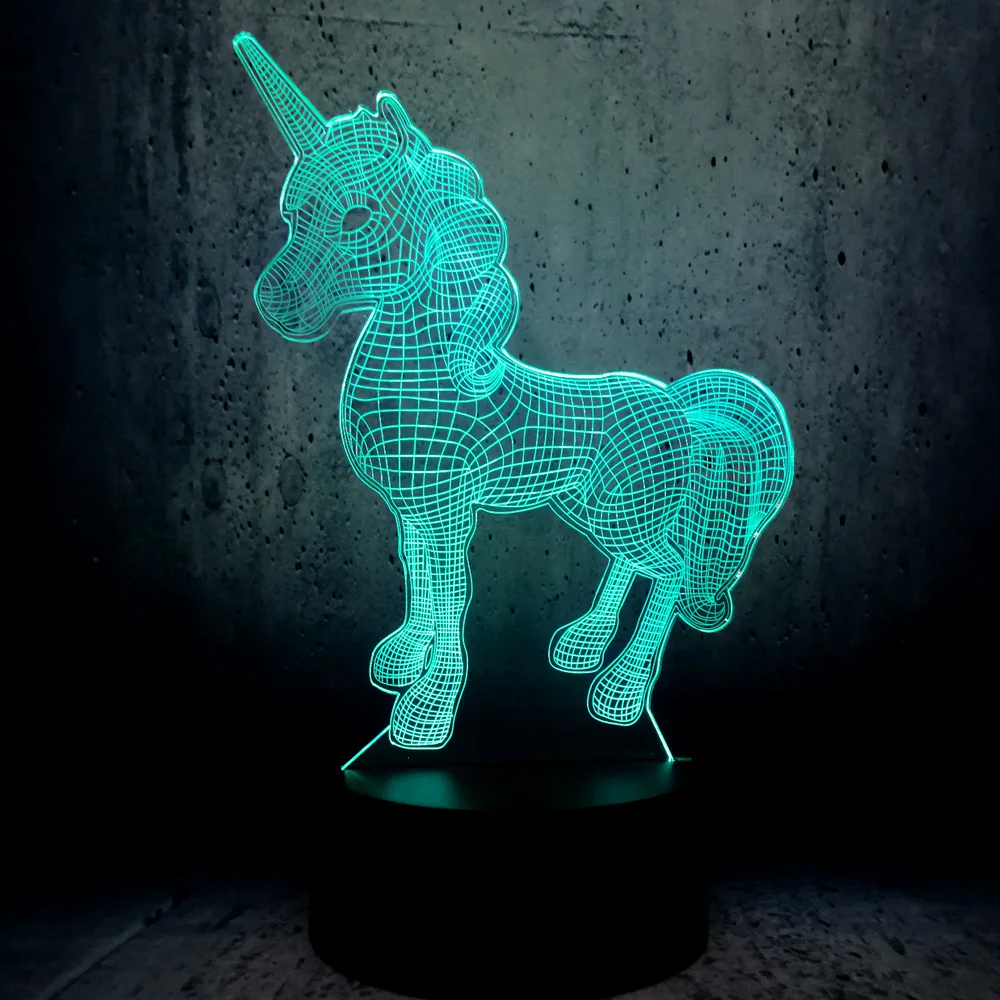 Единорог 3D светодиодный светильник ночник многоцветный RGB лампа Рождественские