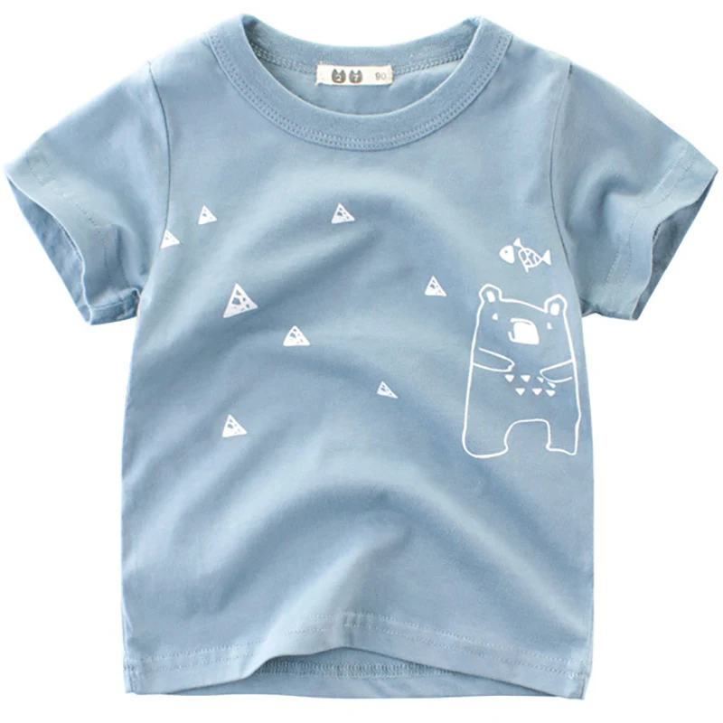 

Футболки для мальчиков, милая забавная блузка с мультяшным медведем для девочек, летние топы, детская одежда, Детские хлопковые футболки, де...