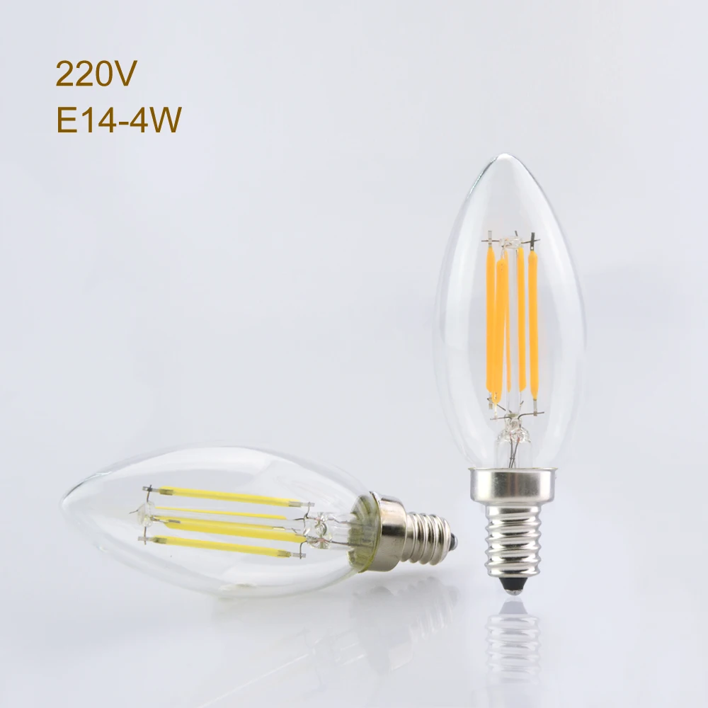 1 шт. энергосберегающий! Светодиодная лампа E14 2 Вт 4 6 COB с филаментом стеклянный