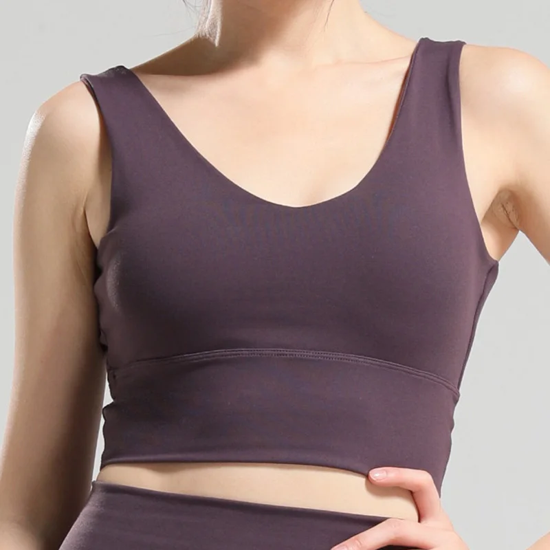 NORMOV 2019 New Women Sexy Bras V Neck Back Solid Color Wild Seamless Fitness Push Up Vest Shockproof Work Out | Женская одежда