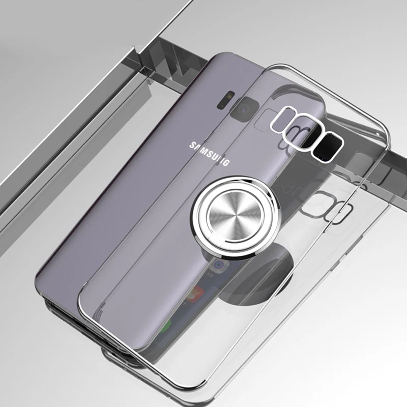Silver Ring Прозрачный чехол с покрытием для samsung Galaxy S8, S9, S10, Note 8, 9, 10 Plus, J4, J6, A7,, J7 Prime, магнитное кольцо, силиконовый мягкий чехол - Цвет: Silver Ring