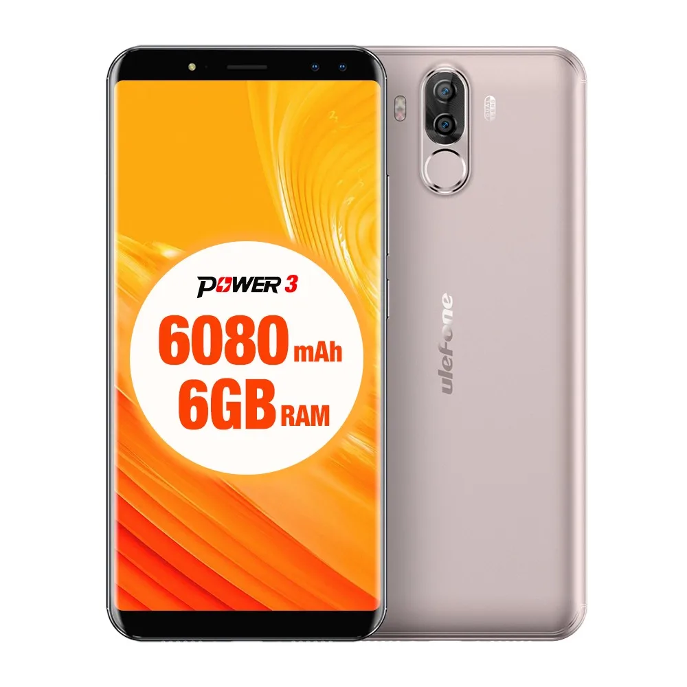gold Ulefone power 3 Android 7,1 мобильный телефон 6," 18:9 FHD+ MT6763 Восьмиядерный 6 ГБ+ 64 ГБ 21 МП четырехъядерный камера 6080 мАч Face ID 4G смартфон - Цвет: gold