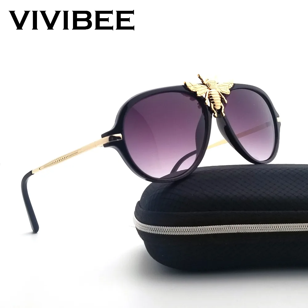 VIVIBEE Big Bee авиационные Солнцезащитные очки женские уникальные винтажные американские металлические роскошные пилотные Солнцезащитные очки женские оттенки