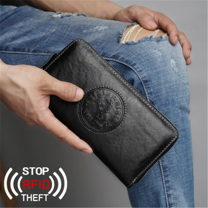 Защита от кражи RFID щетка Для мужчин женских сумок новые модные Для мужчин кожаные мешочек сумка многофункциональный кошелек клатч в деловом стиле