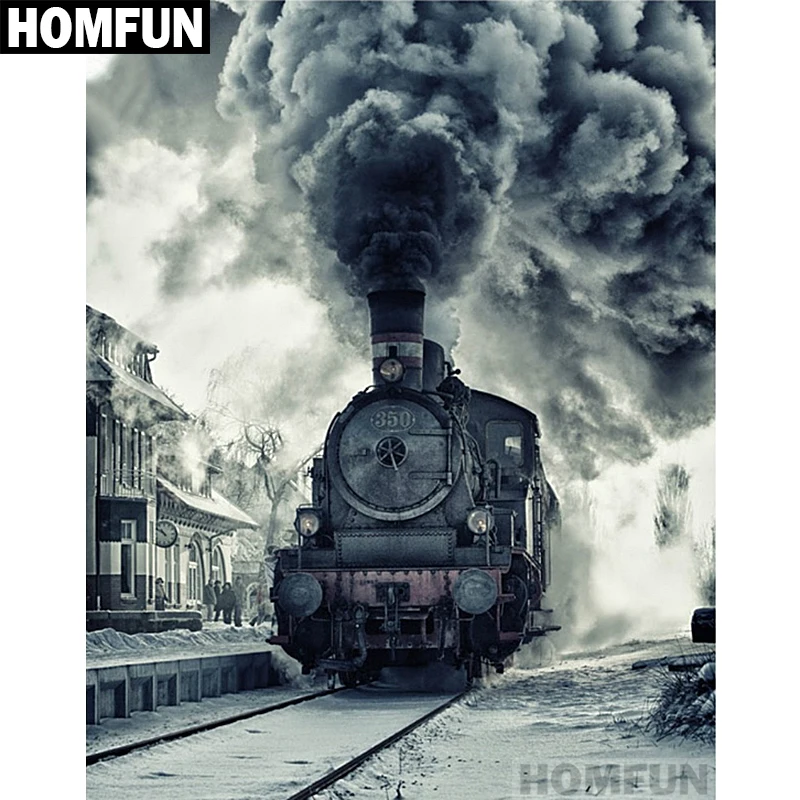 Алмазная живопись HOMFUN A01198 пейзаж-поезд полноразмерная/круглая вышивка крестиком