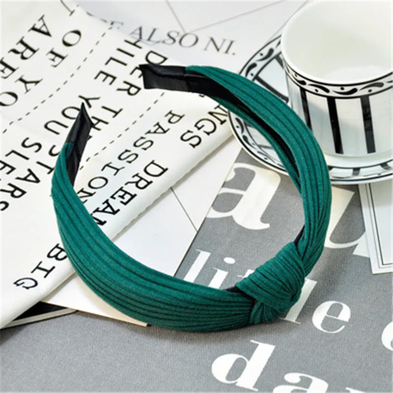 D-2 blackish green Корейская Мягкая завязанная повязка на волосы, одноцветная повязка на голову для женщин, для девушек, весна-лето, ручная работа, для девушек, обруч на голову, аксессуары для волос - Цвет: D-2 blackish green