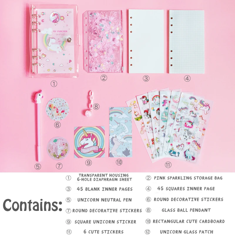 JIANWU 2019 NEW unicorn cute notebook girl pink binder set creative Multifunctional Diary kawaii Journal | Канцтовары для офиса и