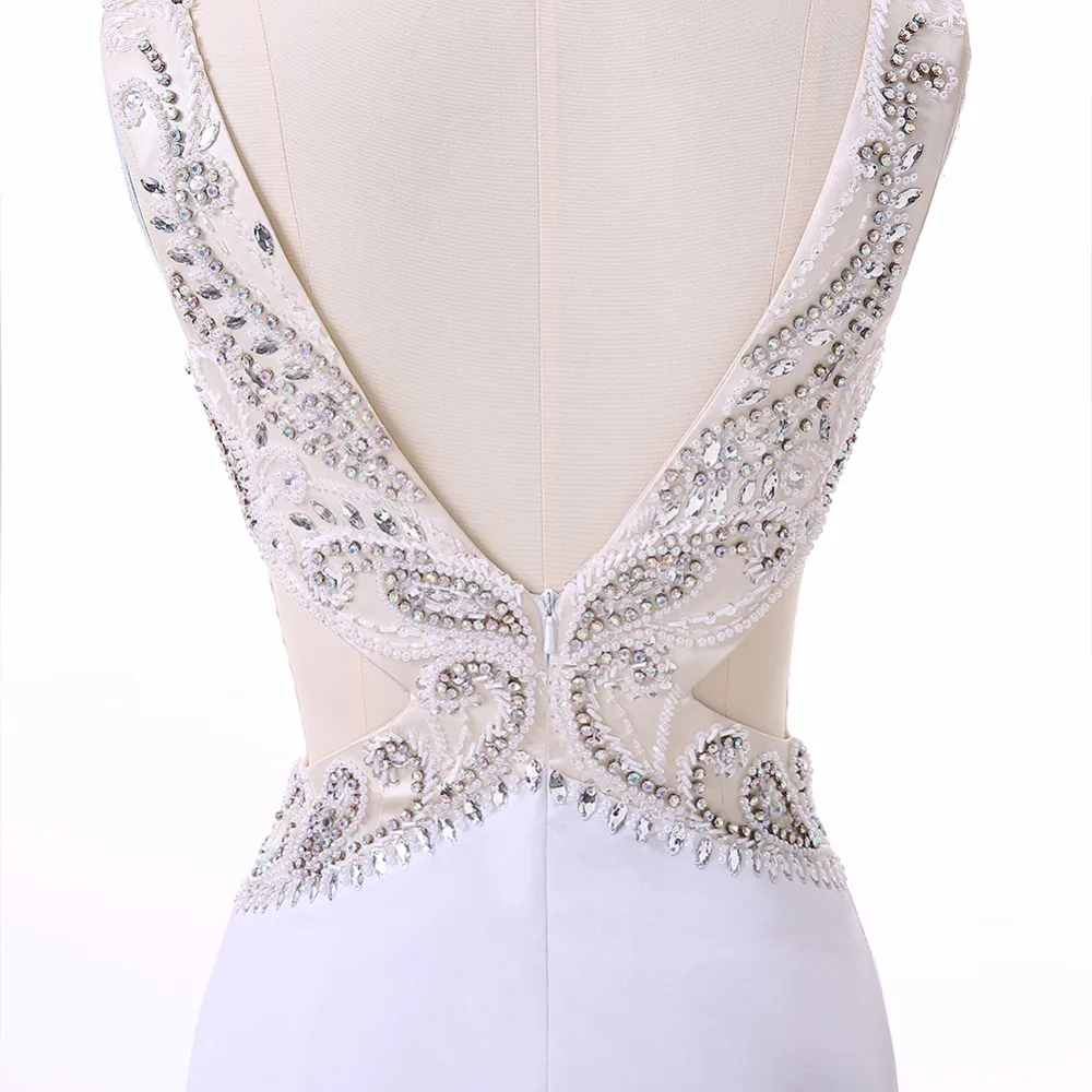 Baijinbai New Style Abendkleider Mermaid White Party Prom Dresses 2019 Floor-Length Chiffon V Neck Luxury Beads Crystals 530 | Свадьбы и