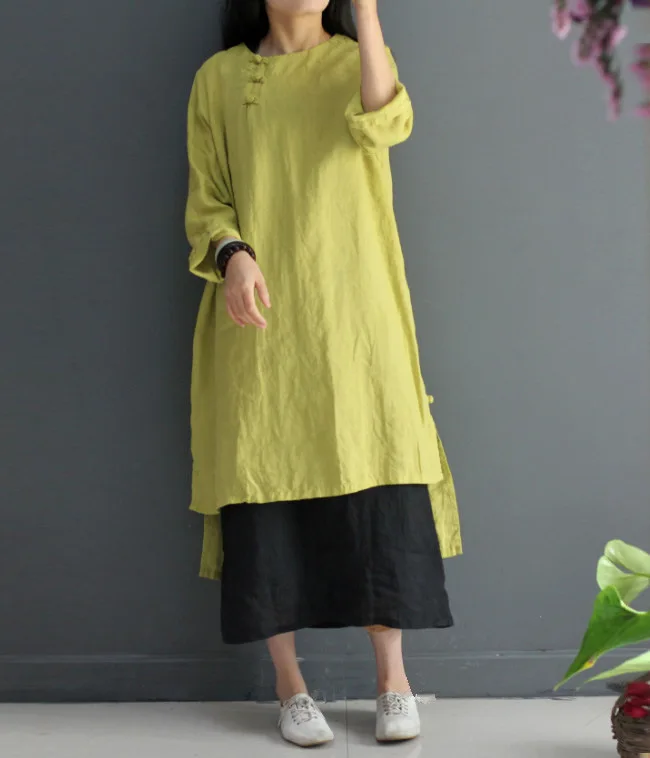 2018 оригинальные Дизайн летнее платье новый 100% рами ретро с длинным рукавом