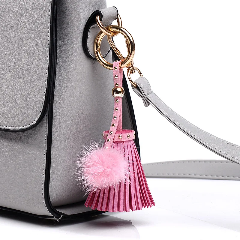 5 видов цветов Брелок модная кожаная кисточка и норка плюшевый помпон шар брелок