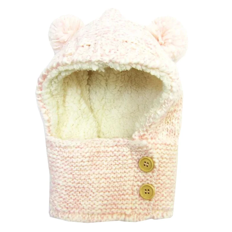 Pink hooded hat Зимняя детская шапка с шарф-капюшон, модная кашемировая Теплая Бархатная детская шапочка для мальчиков и вязаные шапки для девочек - Цвет: Pink hooded hat