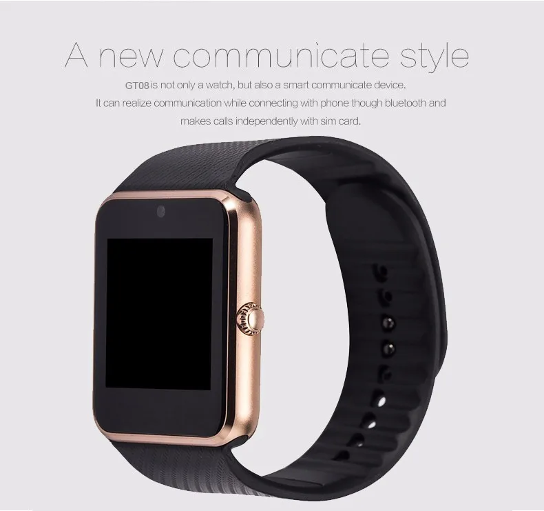 Смарт часы GT08 на Android с шагомером будильником Bluetooth напоминанием о звонках и