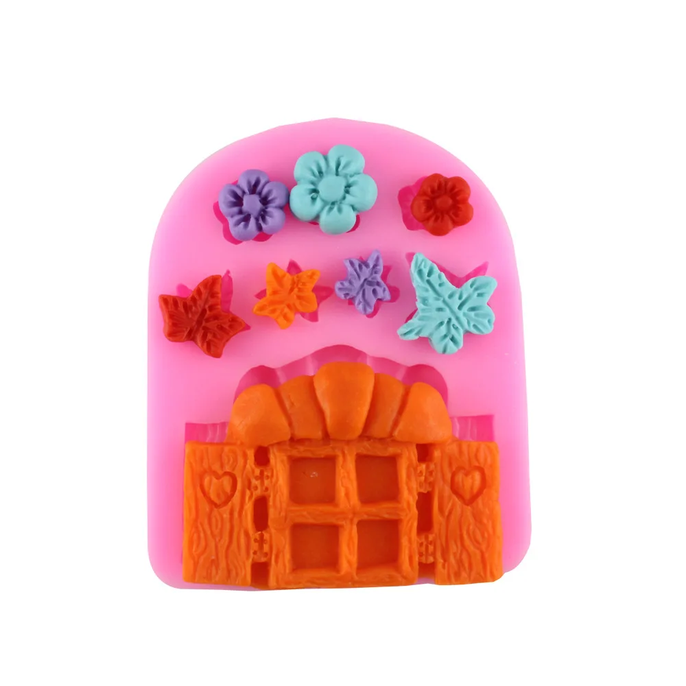 Силиконовые формы в форме двери с цветами и листьями для помадки аксессуары