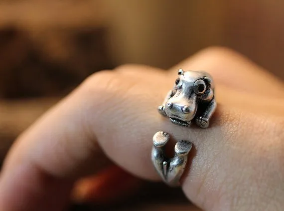 Оптовая продажа уникальное регулируемое кольцо в стиле ретро с бегемотом