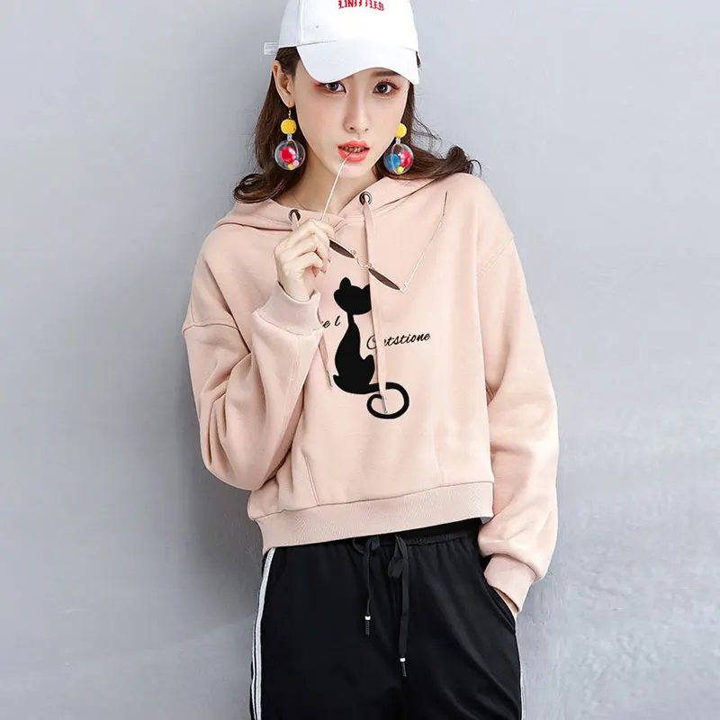 Spring Hoodie Womens Short Sweatshirt Autumn Casual Letter Print Sweatshirts Pullovers Women Hoodies Cotton Full G176 | Женская одежда