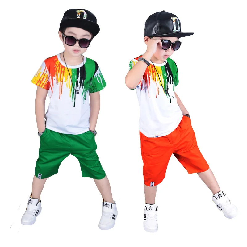 Для маленьких мальчиков Цвет печати Спортивная футболка + наборы коротких штанов