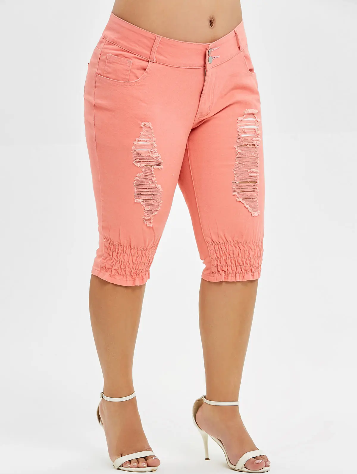 Джинсы ROSEGAL женские состаренные до колена повседневные однотонные рваные брюки