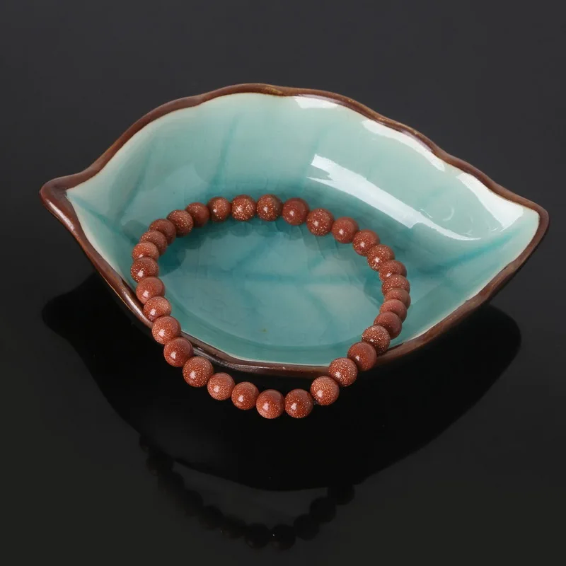 Лидер продаж браслет из натурального камня с золотым песком 6 мм эластичным