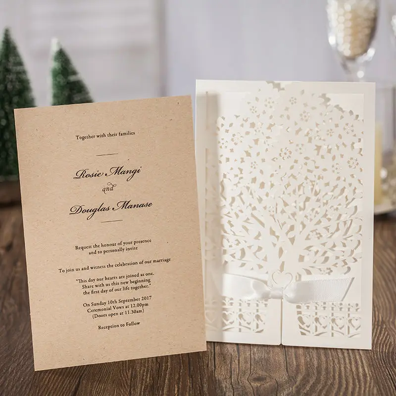 1pcs Sample White Tree Designed Elegant Laser Cut Wedding Invitation Cards Greeting Card With Ribbon &ampEnvelope&ampSeals | Дом и сад