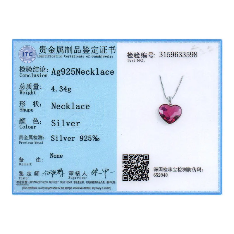 

Love Heart Crystal From Swarovski Necklaces For Women Elegant Austria Rhinbestone Pendants 925 Silver Chain Jewelry Anniversary