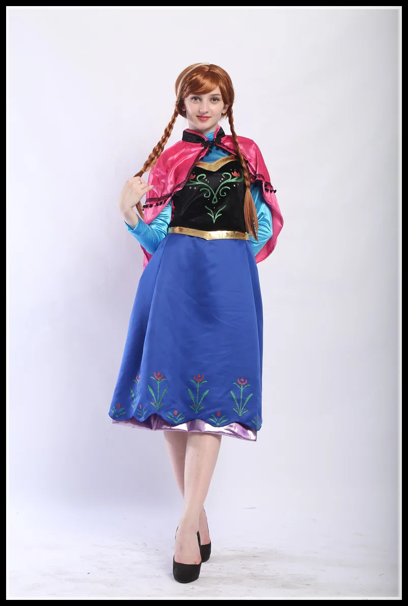 New Snow Queen Princess Anna Made Cosplay Costume For Adult Womens With Cloak Coronation Dress Plus Size XXL Drop Shipping |