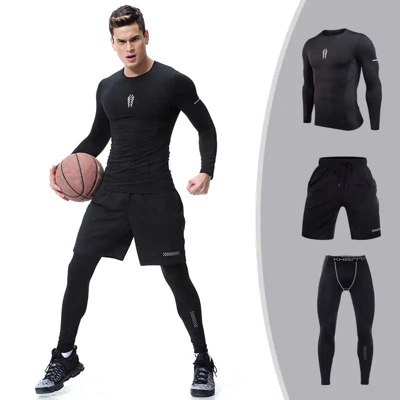 Комплект из 3 предметов мужские спортивные комплекты для фитнеса длинная