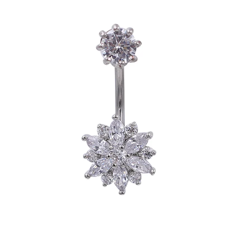 Silver Starbeauty 1 шт. CZ цветок из австрийского горного хрусталя стиль 316l сталь Пирсинг живота сексуальные кольца для пупка Модная бижутерия для пирсинга - Окраска металла: Silver