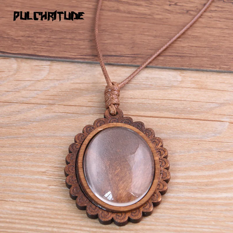  2pcs 30*40mm Inner Size Wood Cabochon Settings Blank Cameo Pendant Base Trays With Leather Cord For Jewelry Making | Украшения и