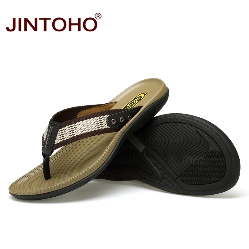 Шлепанцы JINTOHO мужские из натуральной кожи пляжные массажные тапки модные