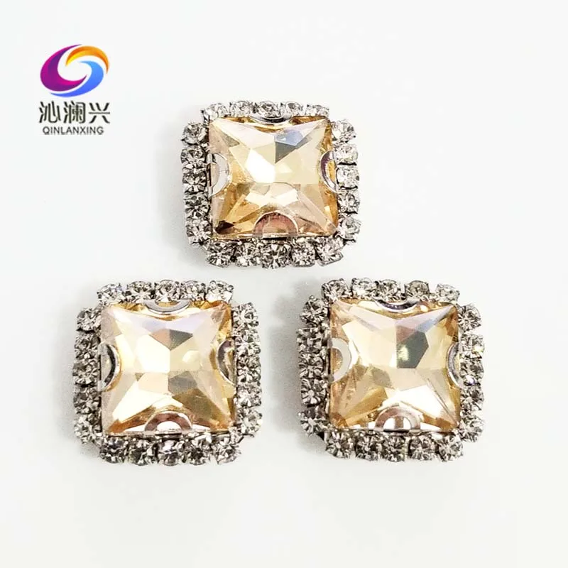 

Golden champion square shape high quality Crystal glass buckle, sew on rhinestones for Diy/jewelry accessories SQK05