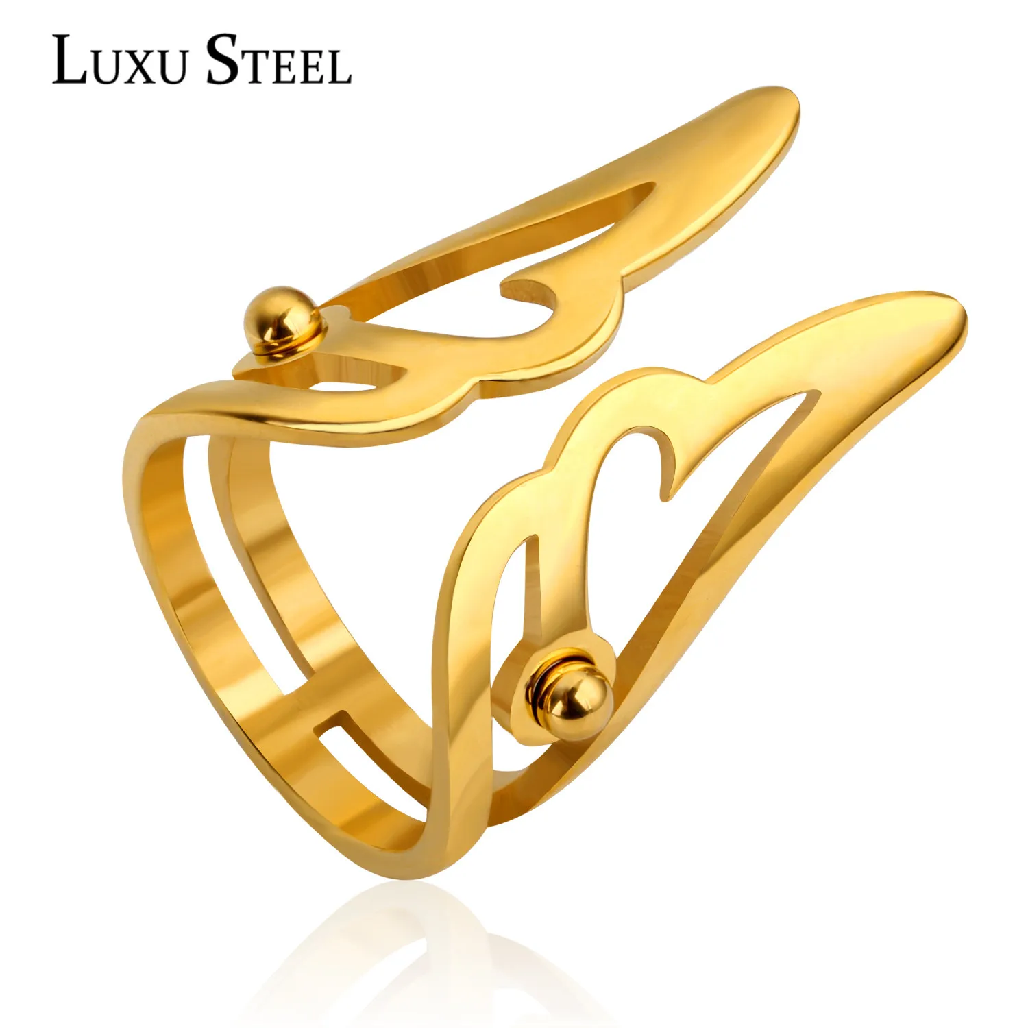 Наборы Колец LUXUSTEEL золотого цвета открытые кольца на палец из нержавеющей стали в