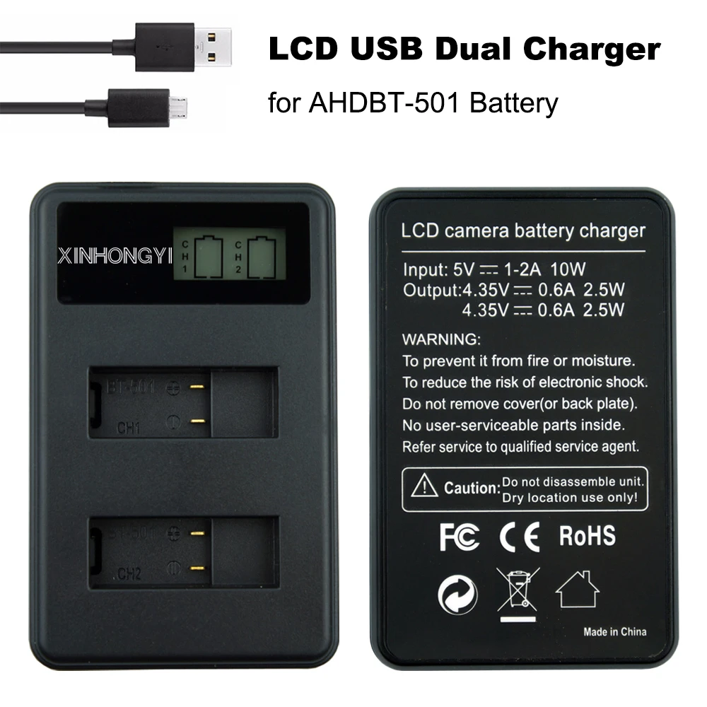 2 шт Go pro hero 5 батарея AHDBT-501 батарея AHDBT 501 hero 7 батарея+ USB lcd двойное зарядное устройство для Gopro hero 6 hero 7 Спортивная камера