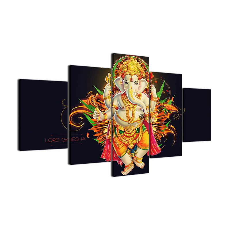 Home Decor Canvas Painting Abstract Wall Decorative Paintings 5 Panel Elephant God Ganesha Modern Pictures Art Frame | Дом и сад