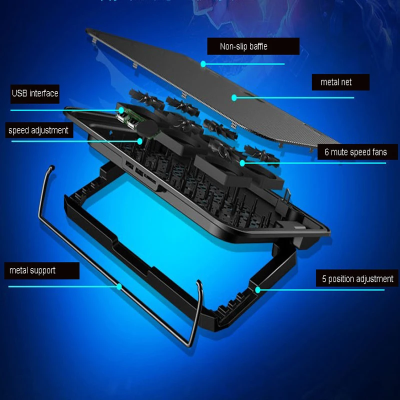 12-17 дюймов охлаждающая подставка для ноутбука кулер USB вентилятор с 6