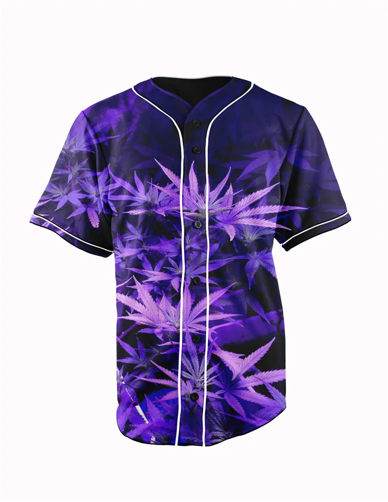 

Real US American Size purple leaves high quality 3D Sublimation Print Button up Jersey plus size 3xl 4xl 5xl 6xl